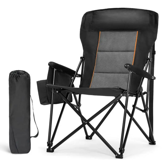 CAMP Oversized Camping Chairs 29.52 High Back Heavy Duty Lawn Chair Support 500LBS, Portable Collapsible Chair with Cup Holder,