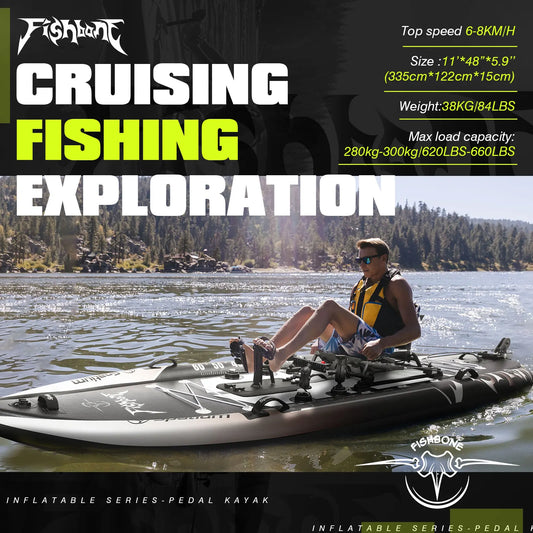 Spatium Fishing Kayak Boat Pedal Drive Sit on Top Pedal Drive Kayak Power System Orientation System, 11'*48"*6",Capacity 660LBS