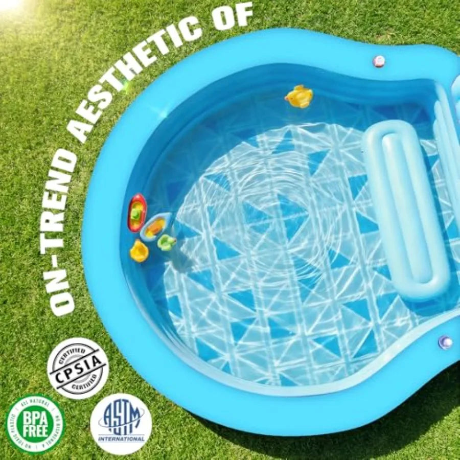 Backyard inflatable pool with seats and headrest for adults, thickened PVC blue material, oversized 90×90×20, durable family lo
