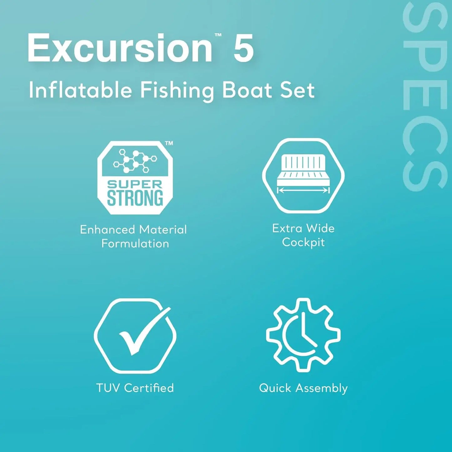 Excursion 5 Person Inflatable Boat Set with 2 Aluminum Oars and Pump,  12V Transom Mount Boat Trolling, and Motor Mount, Custom