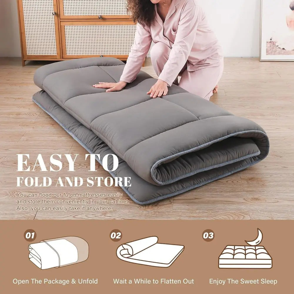 Grey Twin Size Roll-Up Tatami Mattress, Portable Camping Bed, 39x80