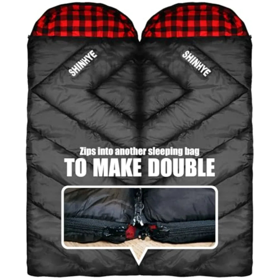 0 Degree Sleeping Bag for Adults - Cotton Flannel 4 Season Cold Weather Winter, XXL Big and Tall Camping Sleeping Bag with Comp