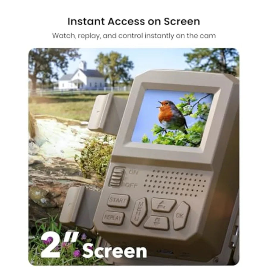 Game wildlife monitoring trail camera: solar-powered, 4K UHD, 64MP, 0.1s activation, IP66 waterproof, black, no monthly fee, ap