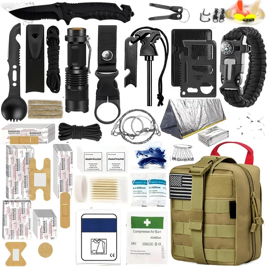 258-Piece Professional Survival & Outdoor Gear Set Comes with fire starters, compasses and multi-functional outdoor tools. Ideal for camping and adventure enthusiasts, perfect as gifts for men, fathers and husbands. Suitable