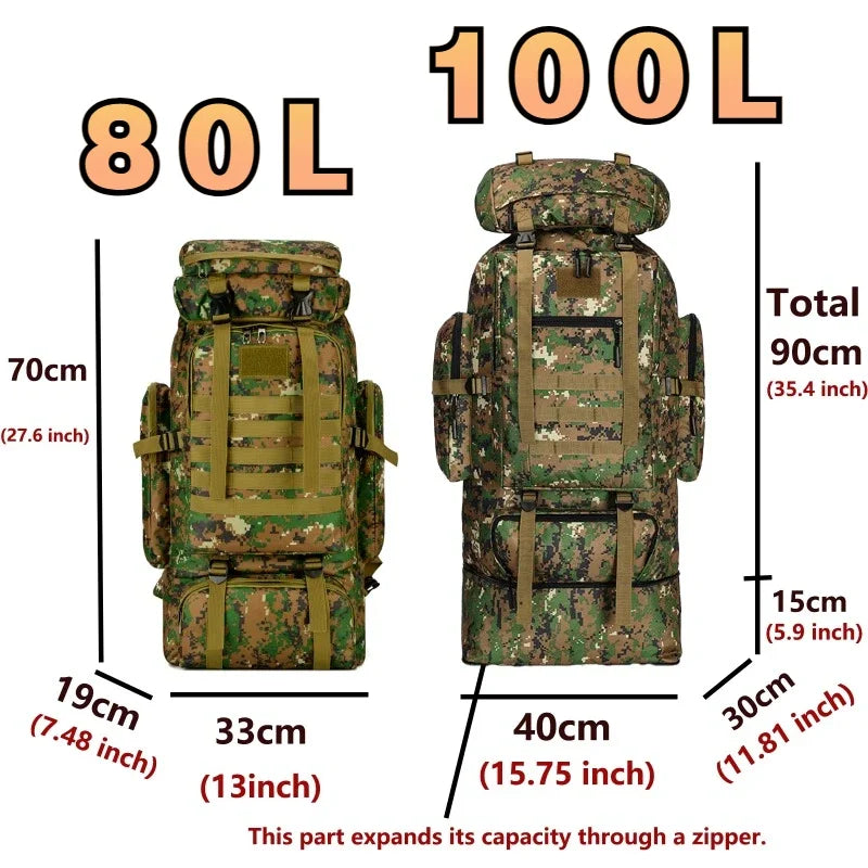 80L Mountaineering Bag Climb Bag Tactical Backpacks Large Backpack Outdoors Hiking Camping Travel Bags