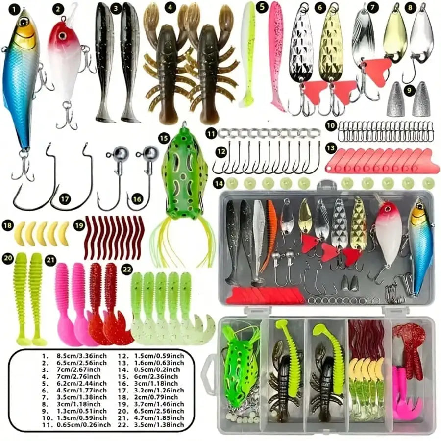 This 107-Piece Lure Set Is A Freshwater Lure And Tackle Kit Suitable For Fishing Bass, Trout, Salmon, And Other Freshwater Fish. It Includes Spinners, Soft Plastic Worms, And More, Making It A Practical Gift For Men.