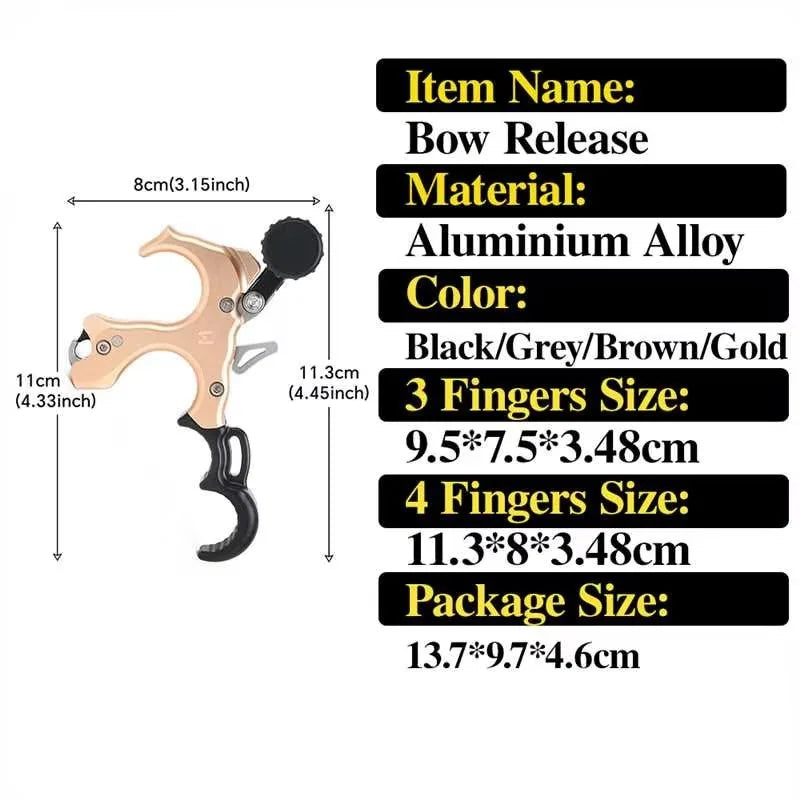 3/4 Finger Bow Release Thumb Trigger Adjustable Sensitivity Manual Jaw Aluminum Alloy for LH RH Compound Bow Shooting