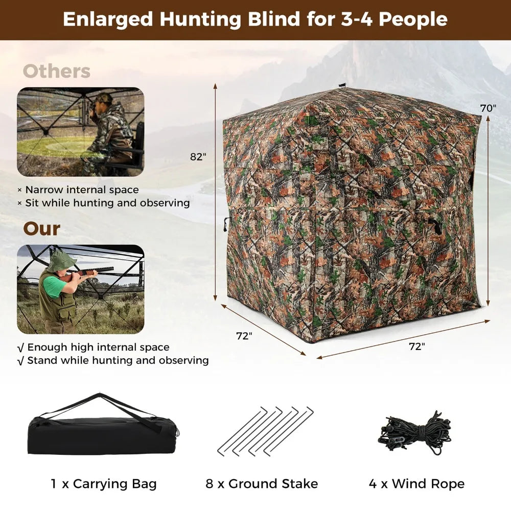 Camouflage Hunting Blind for 3-4 People w/270° Viewing Range Carrying Bag