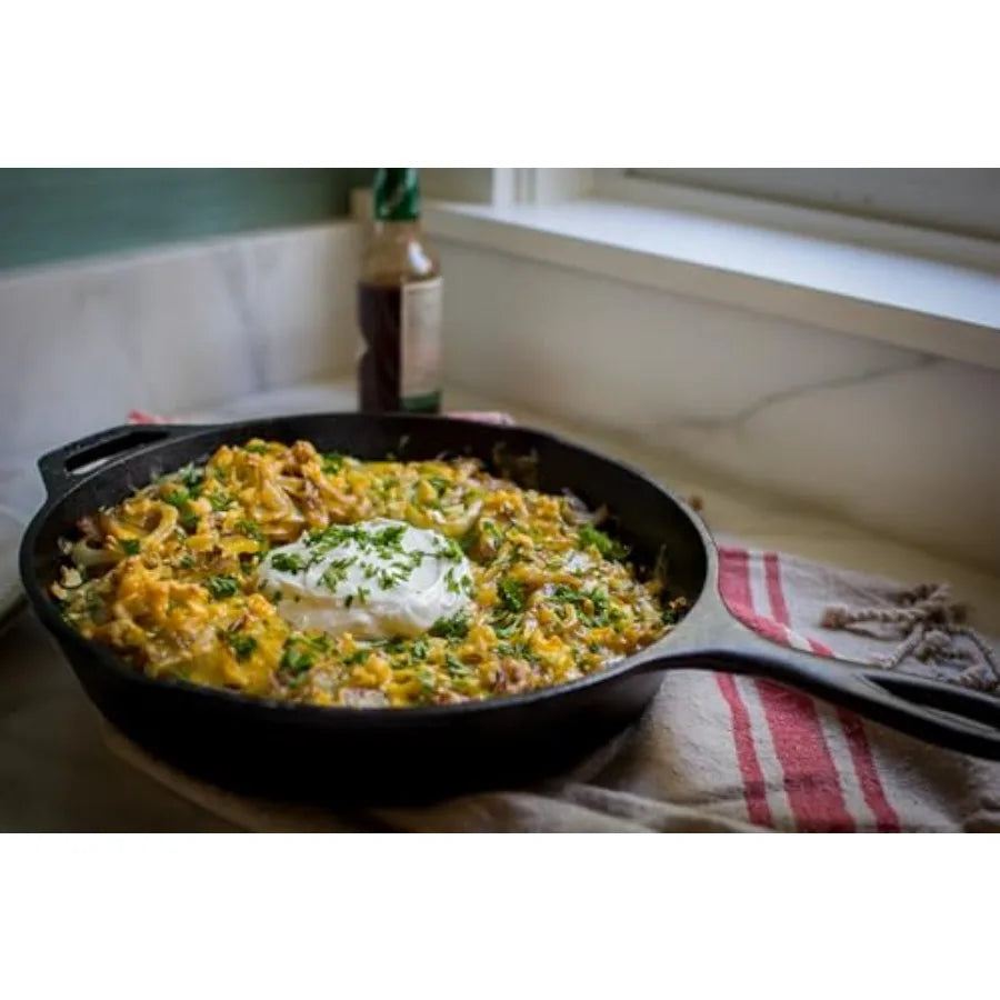 Seasoned Cast Iron Skillet 10.25 Inches for camping-cooking-utensils, cast iron, black, PFAS-free non-toxic naturally non-stick