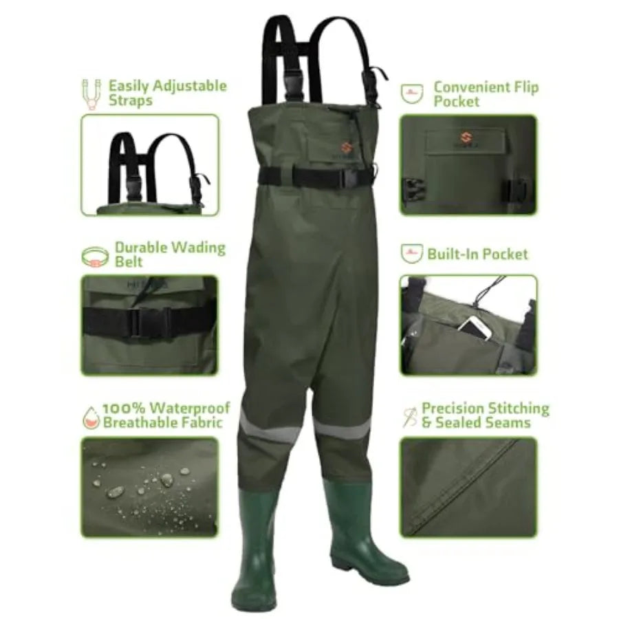 HISEA Chest Waders with Boots, Youth Waterproof Fishing Wader, PVC Waders for Toddler with Reflect Safety Band