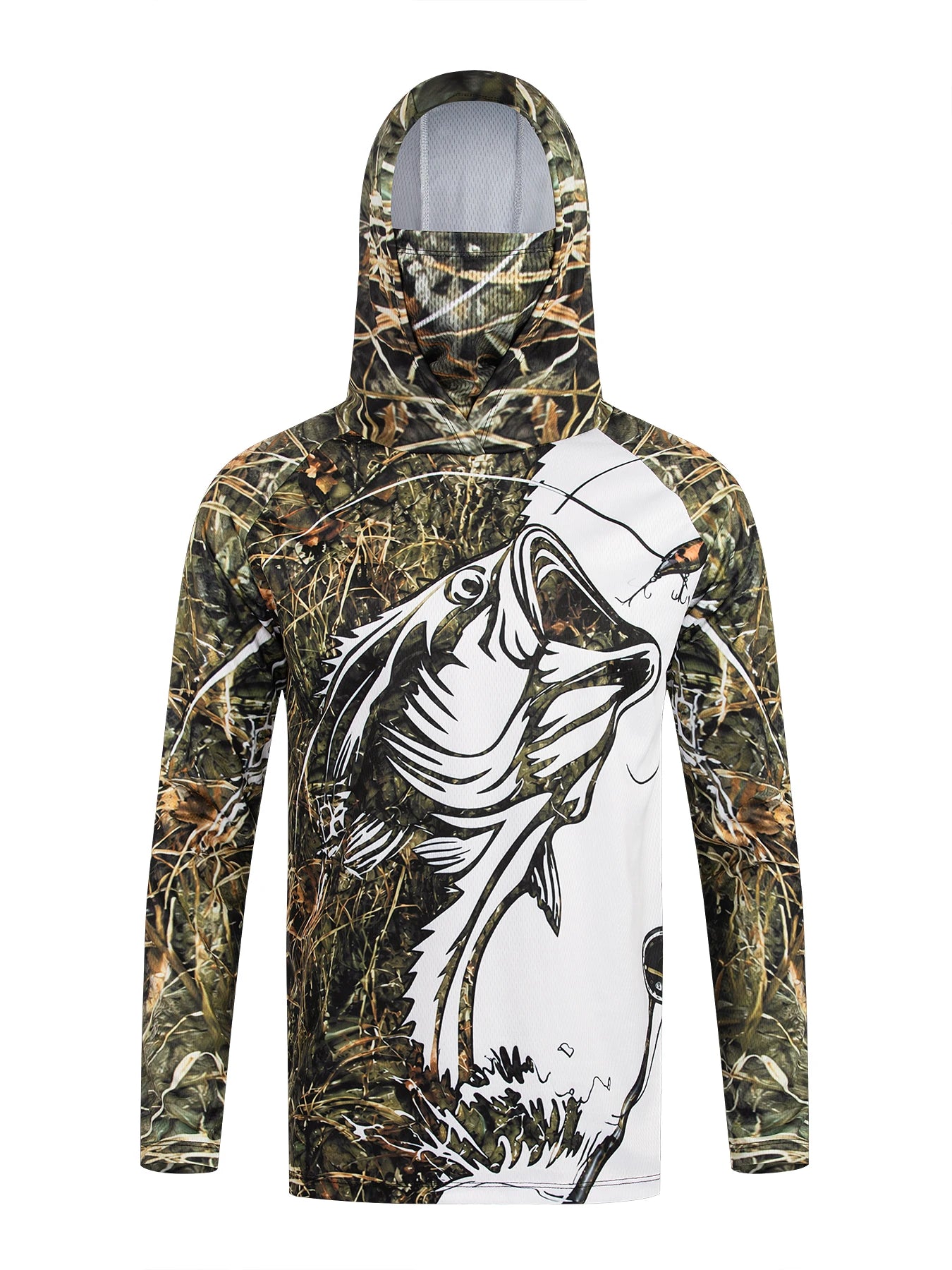 UPF 50+ Long Sleeve Hooded Face Cover Fishing Shirts Quick Dry Sweatshirts Breathable UV Protection Men Fishing Jerseys