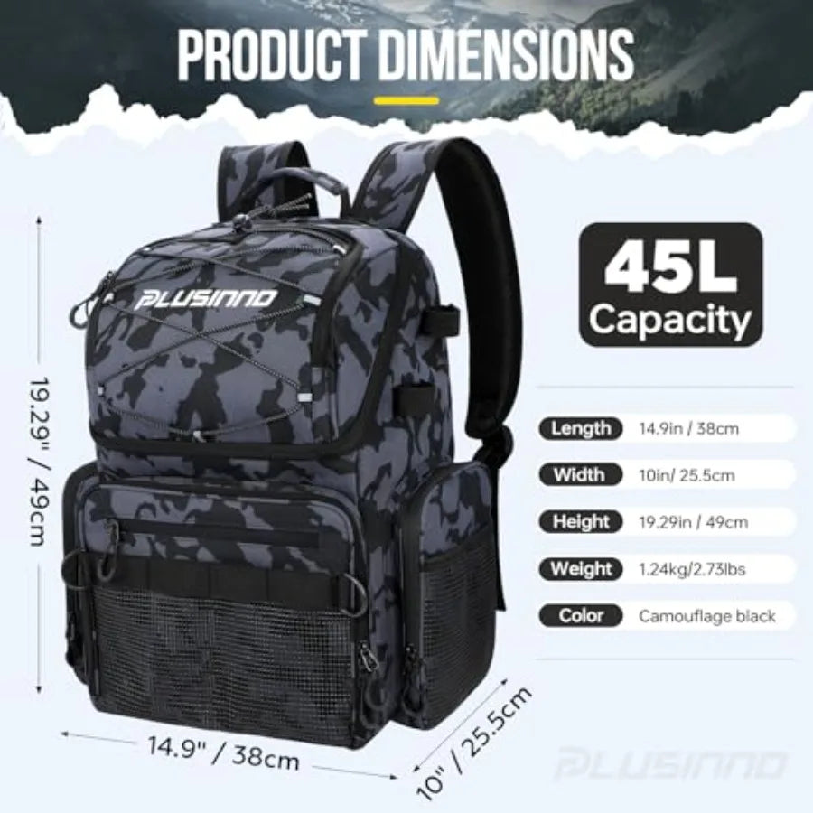 Cooler Fishing Backpack with Rod Holders 45L Large Water-resistant Fishing Tackle bag Store Fishing Gear Fishing Gifts for Men