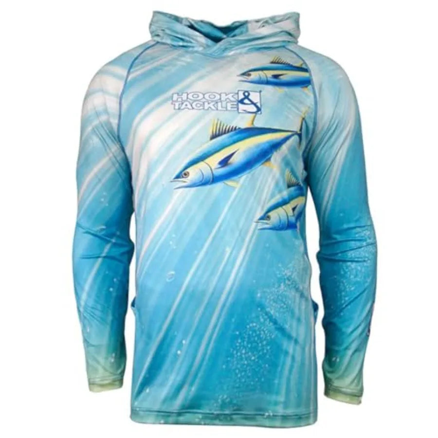 UV protection fishing hoodie gaiter for men, quick-dry polyester, navy blue, sun-safe long sleeve with integrated hood and face