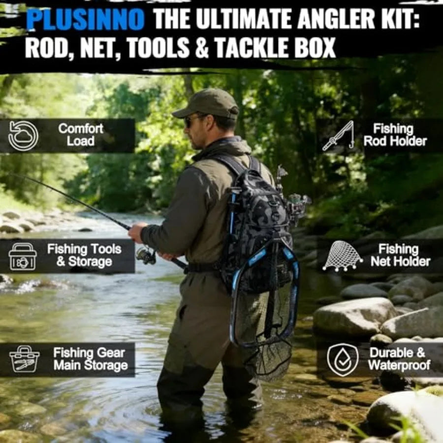 Fishing Gear- Fishing Rod and Reel Combos, Fishing Backpack, Fishing Net, Fishing Bag with Rod Holders and Tackle Box for Fresh
