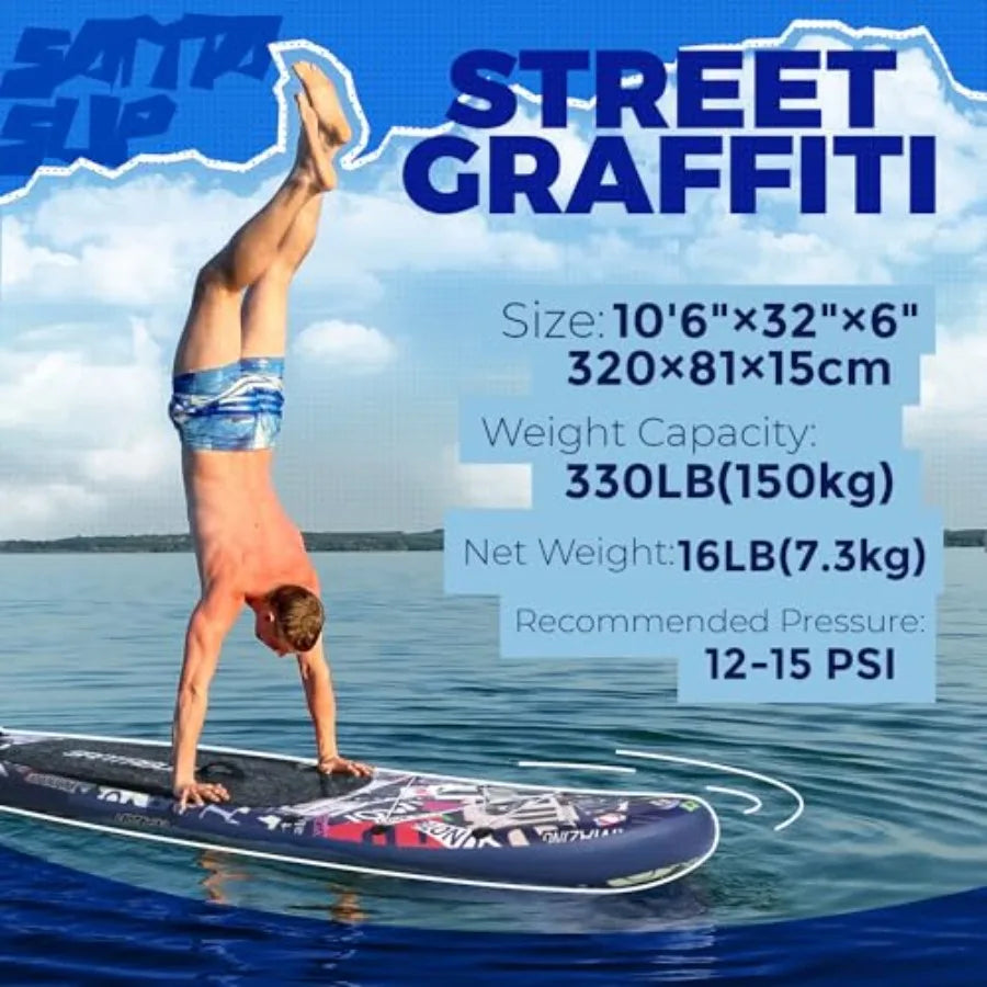 Inflatable Stand Up Paddle Board for adults youth, PVC drop-stitch construction, blue/gray, ultra-stable 10'6/11' wide design w
