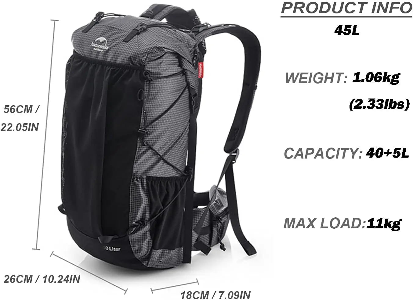 45L/65L Ultralight Hiking Backpack with Rain Cover, Internal Frame for Outdoor Sports