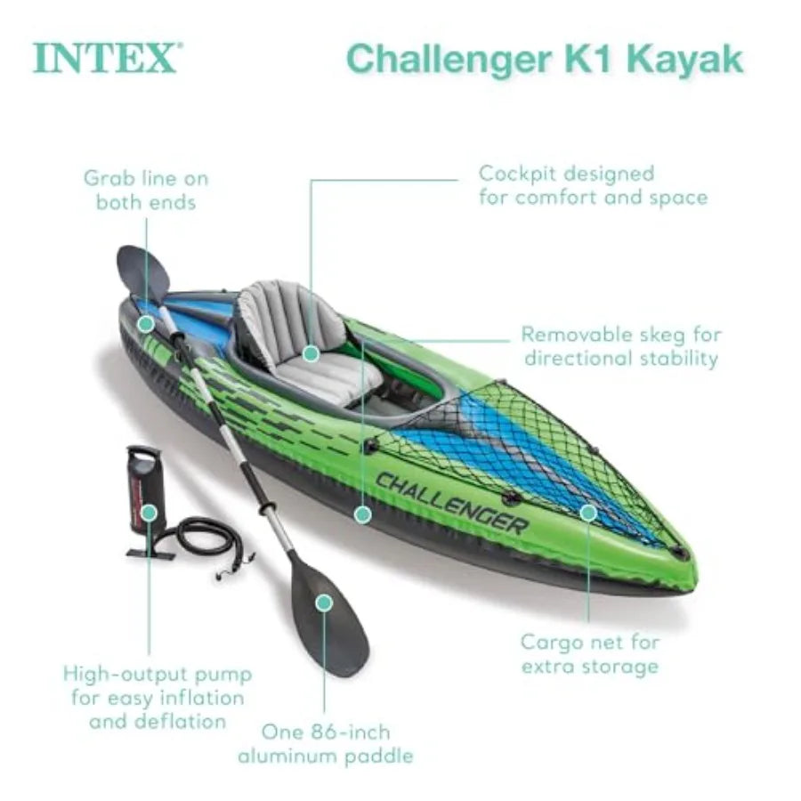 Inflatable kayak for outdoor water sports: SuperStrong PVC, gray/black, ultra-durable with adjustable seat, backrest, removable