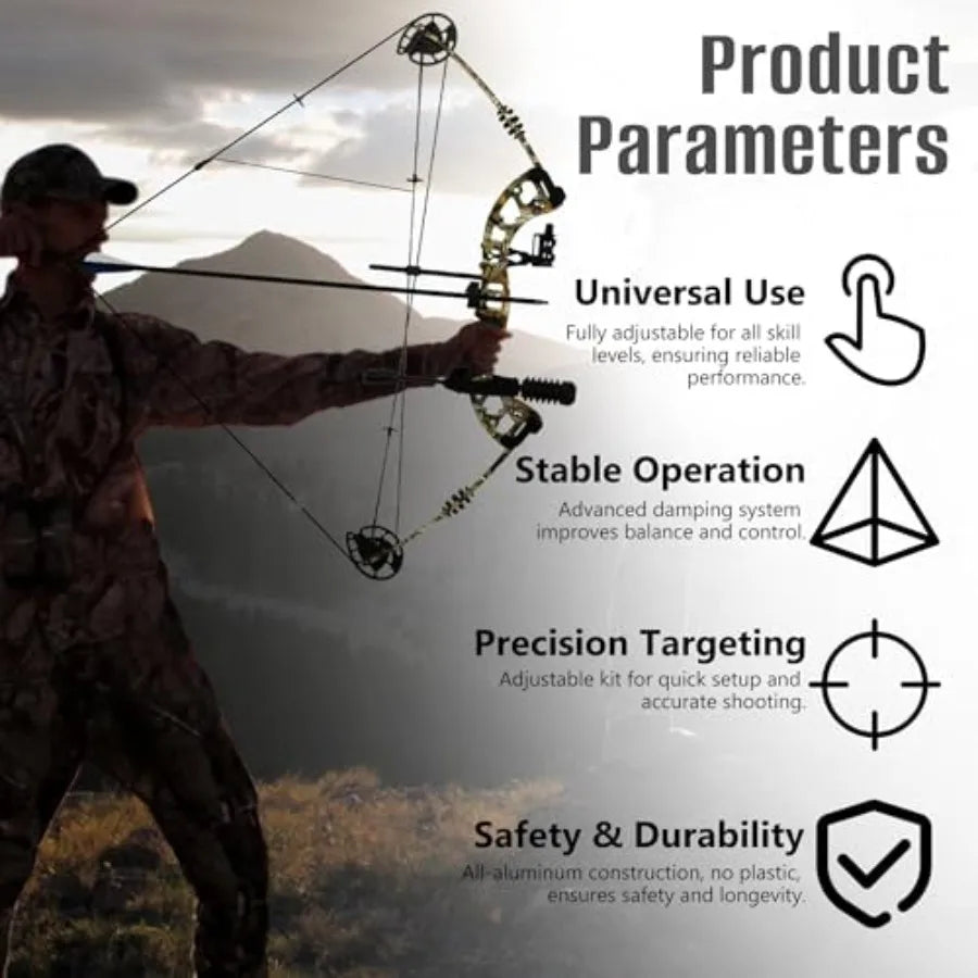 Compound Bow Kit Adjustable for Outdoor Use Target Practice 20-70lbs Archery Set with Carbon Arrows and Accessories