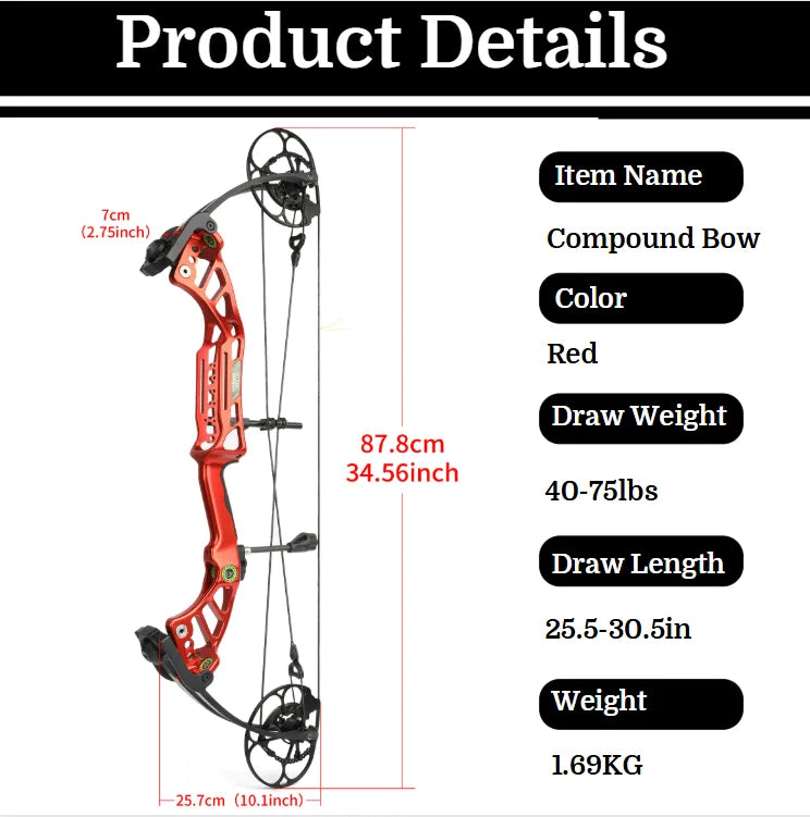 Compound Bow with Arrow Set 40-75lbs 29" Axle-Axle CNC Machining 350FPS 85% Let-off for Archery Hunting Shooting Target Practice Competition Accessories