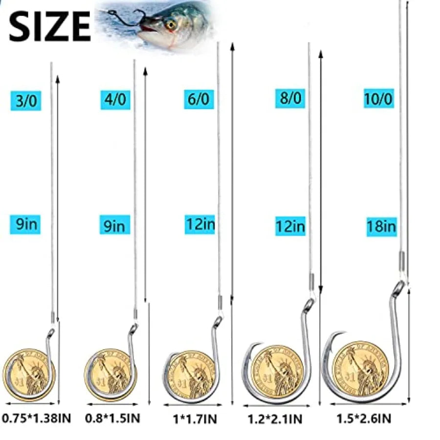 Saltwater Steel Circle Hook Rigs for Catfish Bass Fishing, Stainless Steel, Silver, Corrosion-Resistant Sharp Offset Octopus Ho