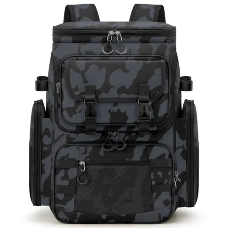 Fishing Backpack, 45L Large Fishing Bag with 4 Rod Holders and Insulated Cooler Professional Fishing Tackle Backpack with Rain