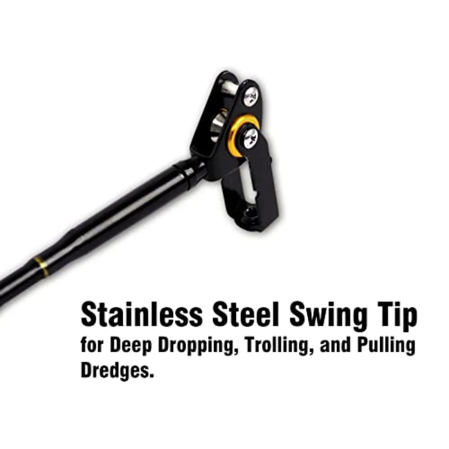 Saltwater offshore trolling application, graphite composite material, black color, 2-piece bent butt design for enhanced levera