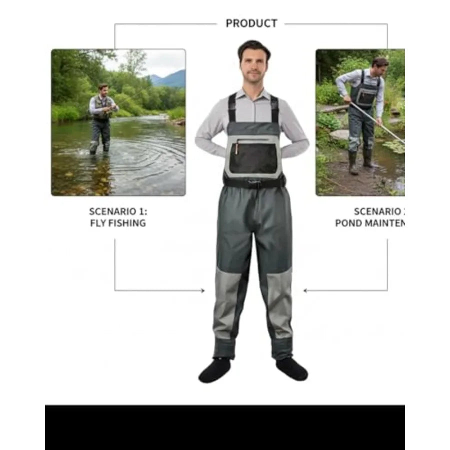 Fly fishing hunting waders for men, neoprene stockingfoot, black, waterproof and breathable chest waders