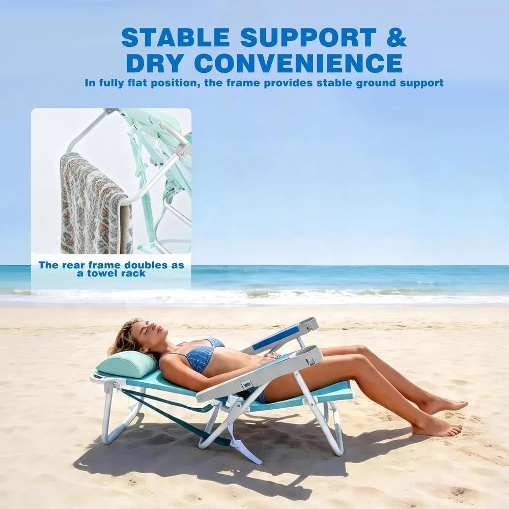 Extra Wide Low Beach Chair 5 Position Lay Flat 500 LBS Heavy Duty XL Portable Folding Camping Chair with Cup Holder for Outdoor