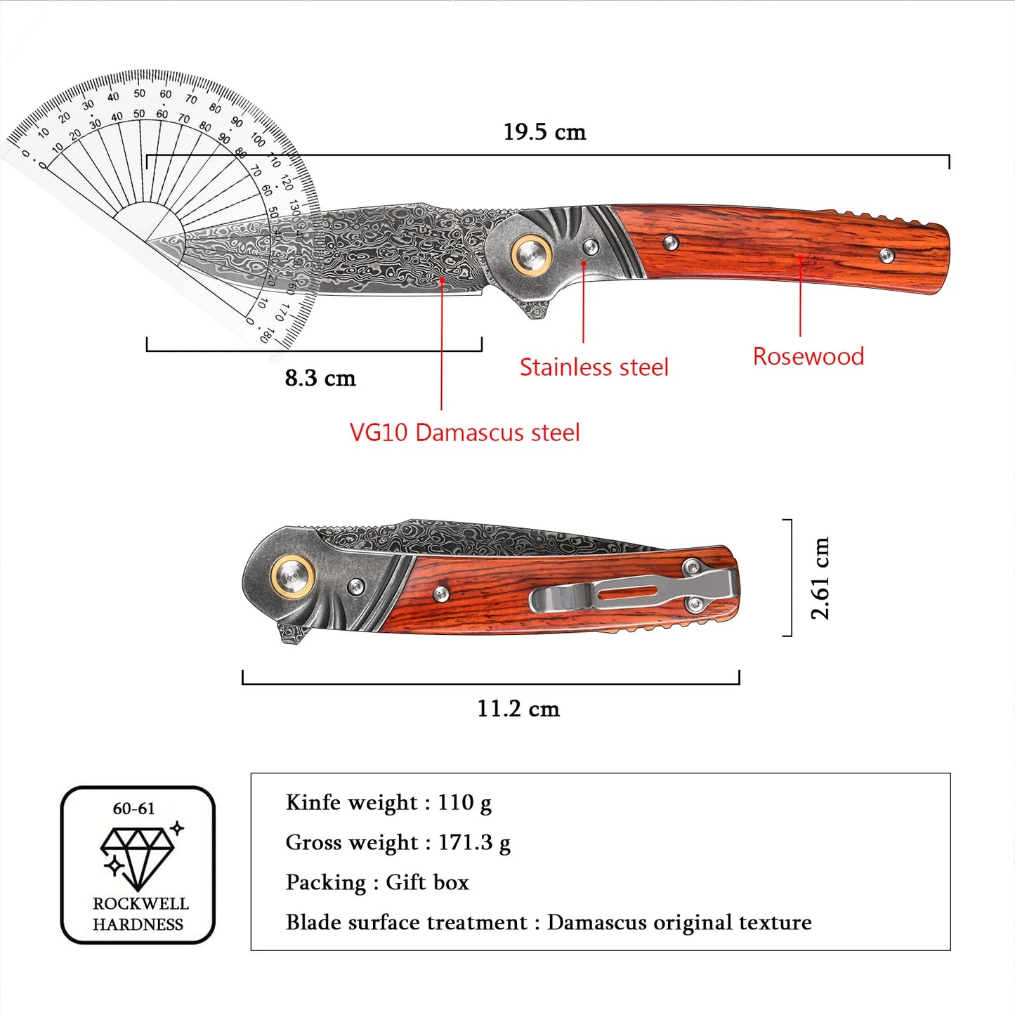 SDOKEDC VG10 Damascus Steel Folding Pocket Knife With Pocket Clip Portable EDC Tool For Camping Fishing Daily Use