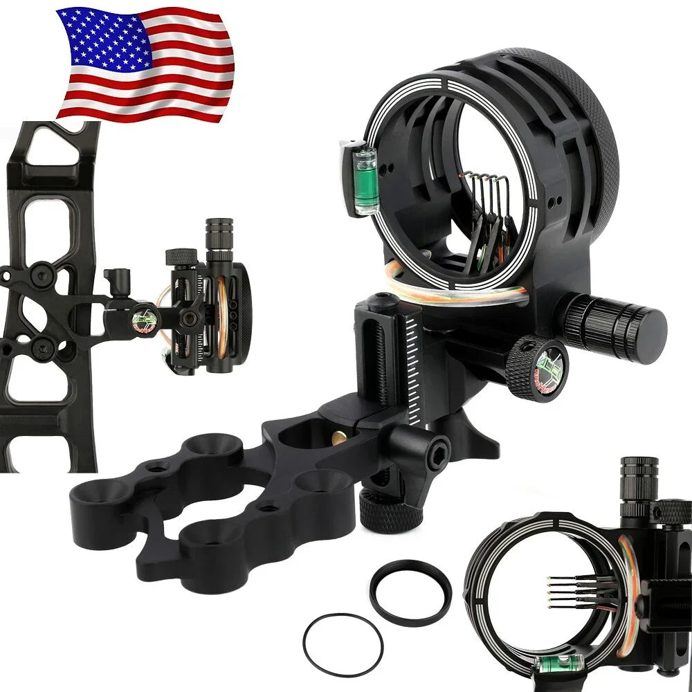 5 Pin Compound Bow Sight with 4x/6x/8x Lens 0.019" Optical Fiber CNC Aluminum Alloy Left/Right Hand Adjustable for Hunting Shooting Target Practice Archery Accessories