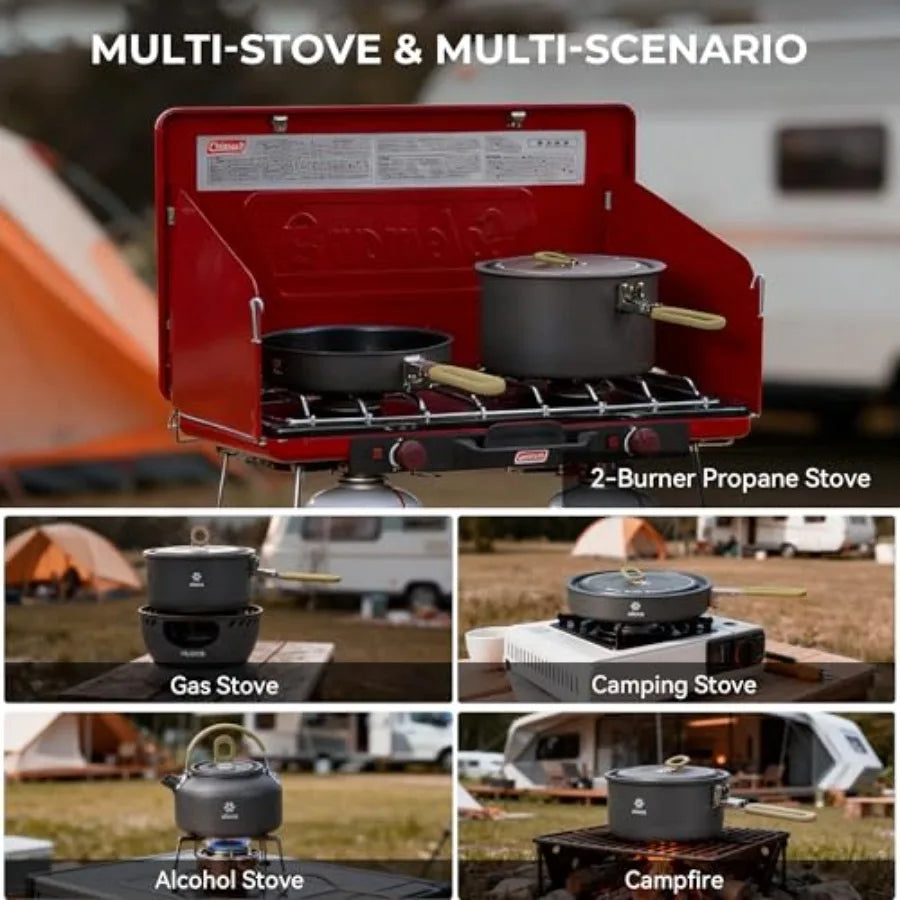 Lightweight and Portable Outdoor Camping Cookware Set with Kettle for 2 People Durable Compact and Easy-to-Use Cooking Solution