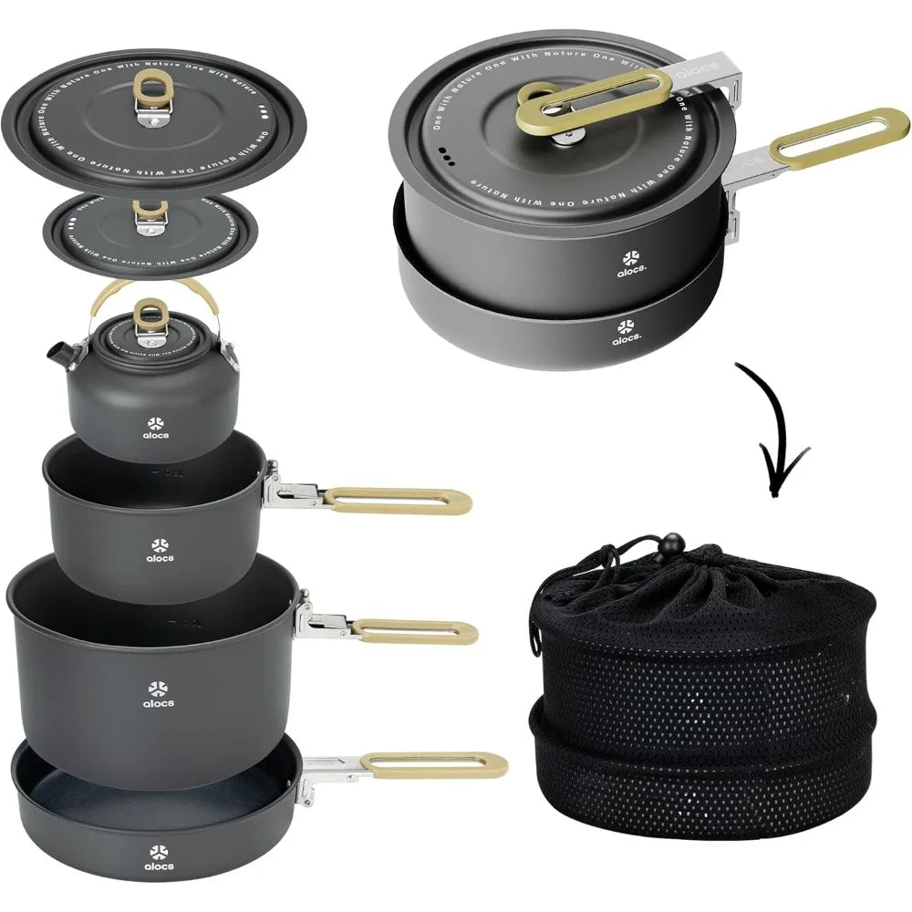 Alocs Camping Cookware Set - Lightweight Camping Pots and Pans - Portable Outdoor Cookware