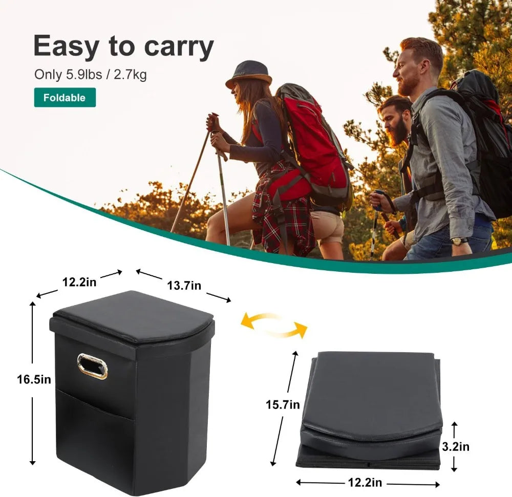 Extra Large Portable Toilet for Adults, Folding Camping Toilet with Lid for Car, Hiking, Beach