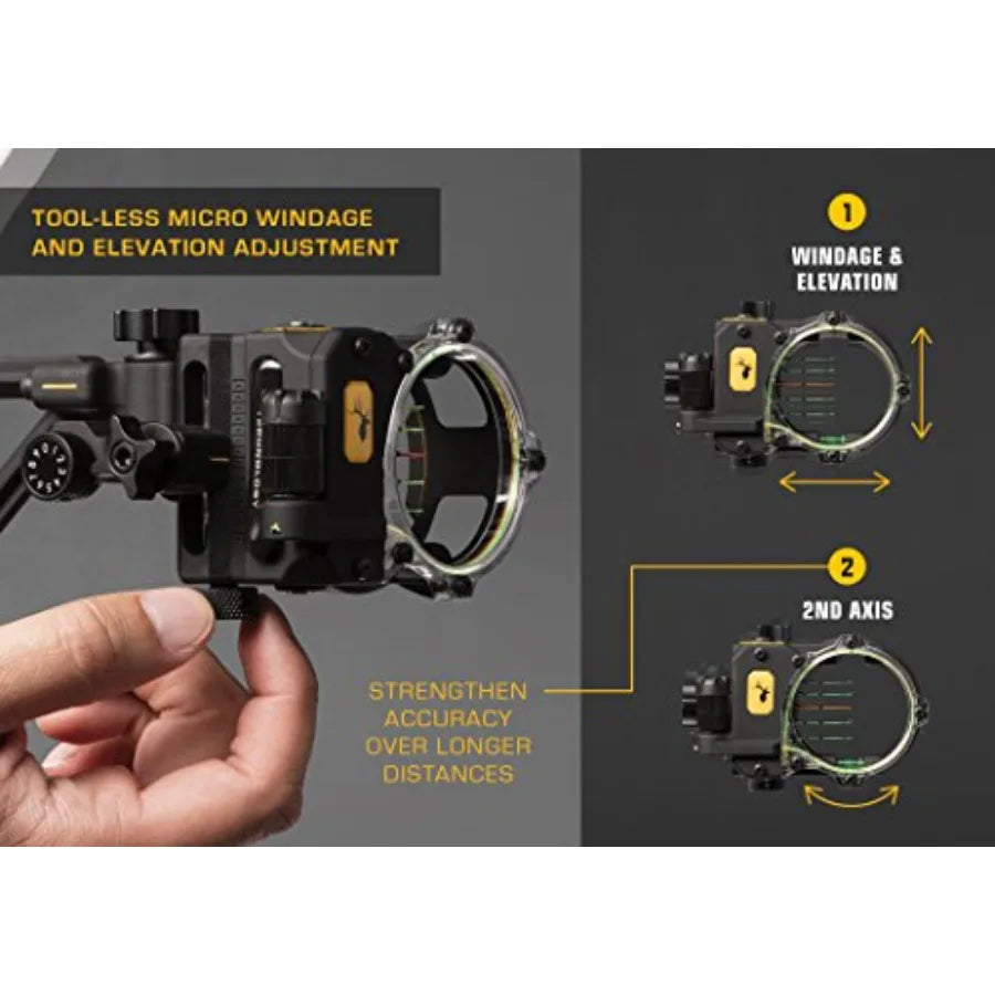 React H5 Bow Sight for Hunting and Target Shooting Black Aluminum with 5 Pin Precision Toolless Windage and Elevation Adjustabi