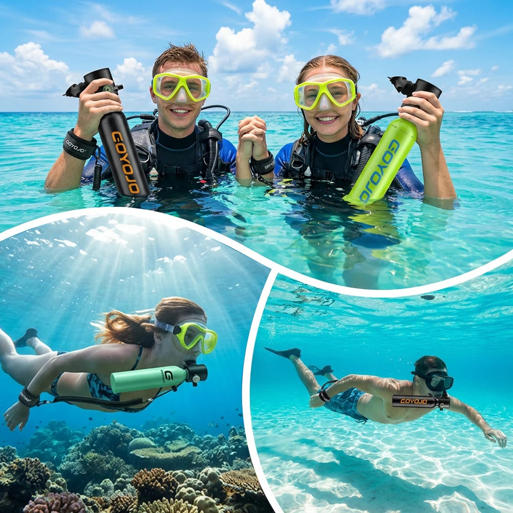 GOYOJO Mini Scuba Tank 0.5L Portable Small Diving Tank for Underwater Breathing Reusable Diving Cylinder Lung Air Tank for Emergency Rescue Boat Cleaning Backup Air Source Pony Bottle