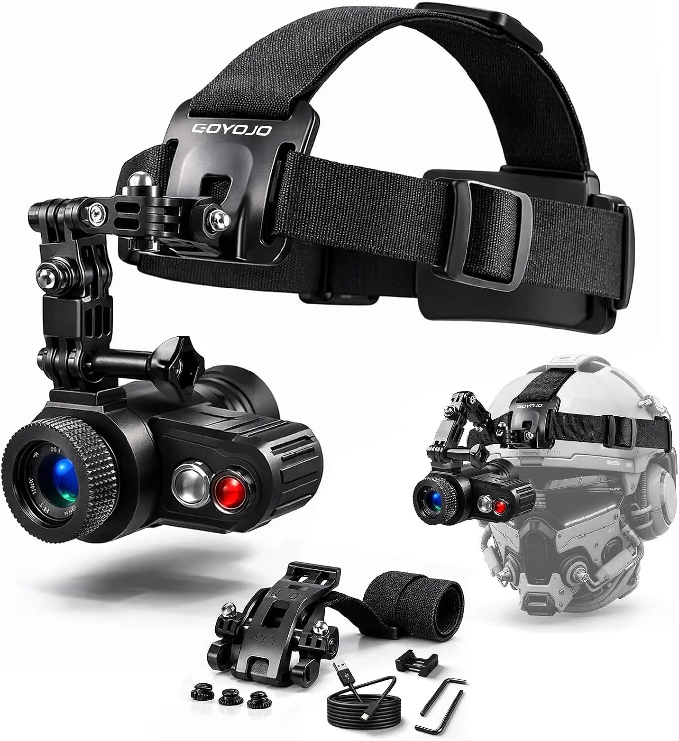 Head-Mounted Night Vision Monocular Goggles with Elastic Head Strap, Default 7X Magnification, Digital Infrared NVG Equipment 1148FT Range with 1.54in HD Screen, Rechargeable for Ghost Camping