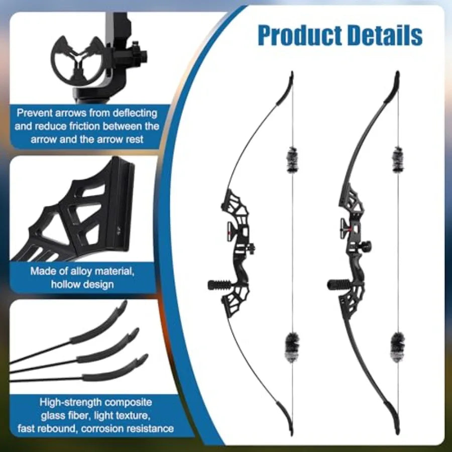 40lbs Recurve Bows Set Take-Down Adult Archery Bow Right-Hand Recurve Bow for Outdoor Practice in Black with High Durability an