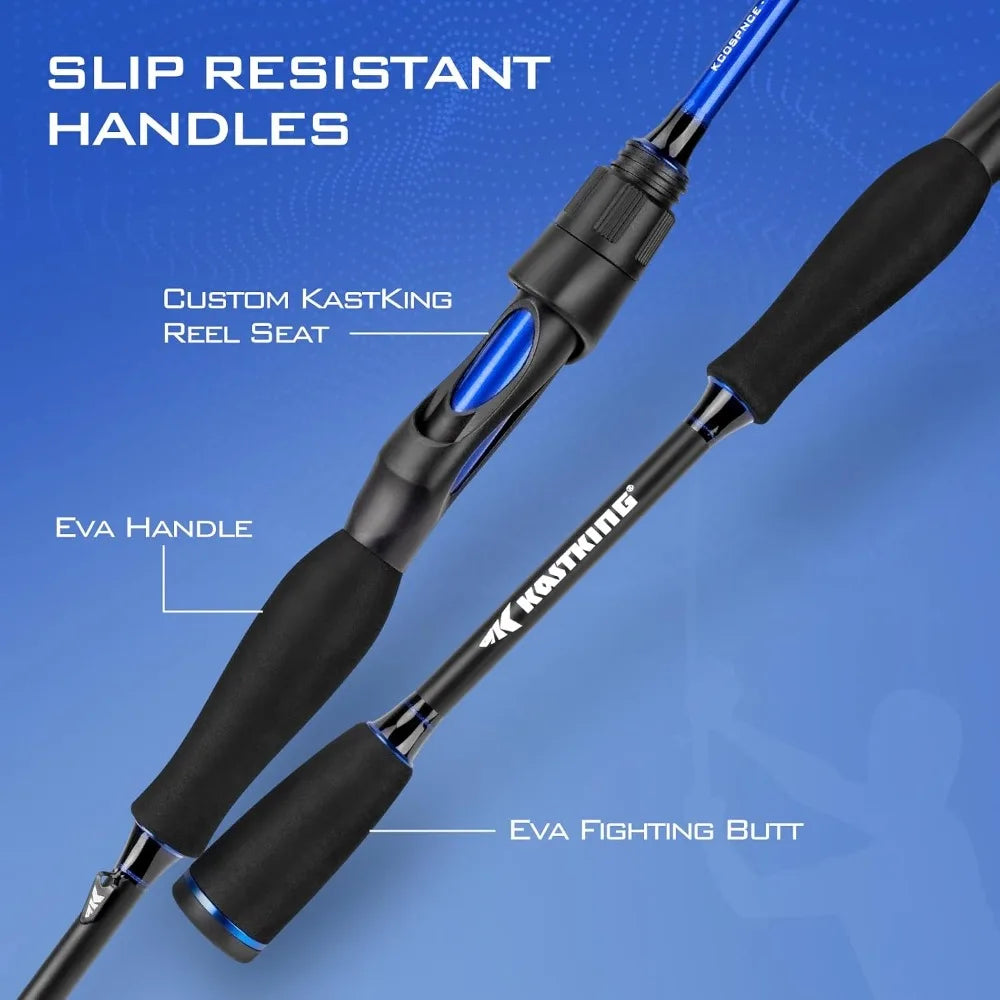 Fishing Rod and Reel Combo, IM6 Graphite 2-Piece Blanks with Stainless Steel Guides and Ceramic Rings, Contoured EVA Handles for Bass Trout and Salmon