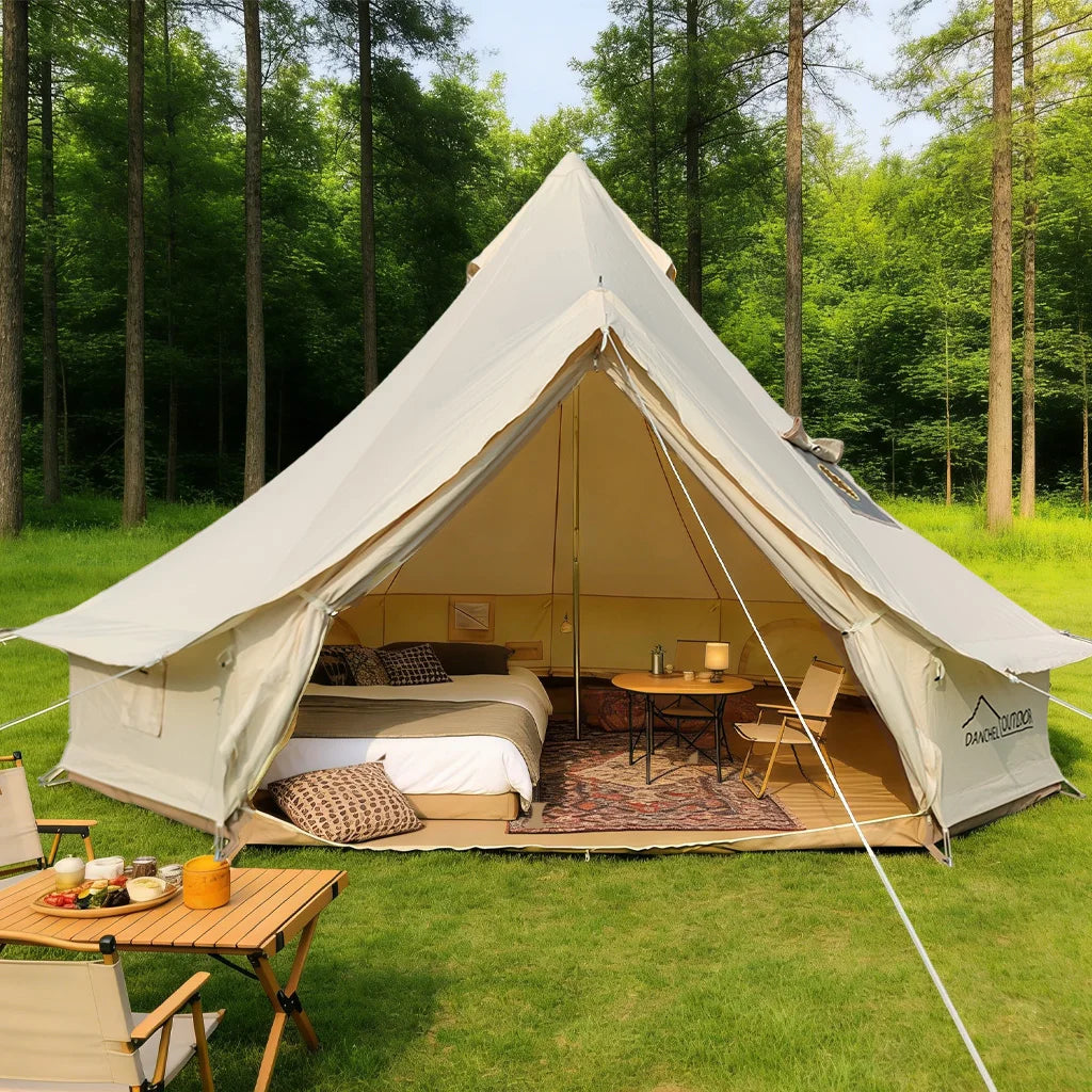 USA Warehouse B5 Cotton Canvas Bell Tent with Stove Jack 4/5/6m Waterproof  Hot Tent Glamping Houses in Winter Large Yurt Tent
