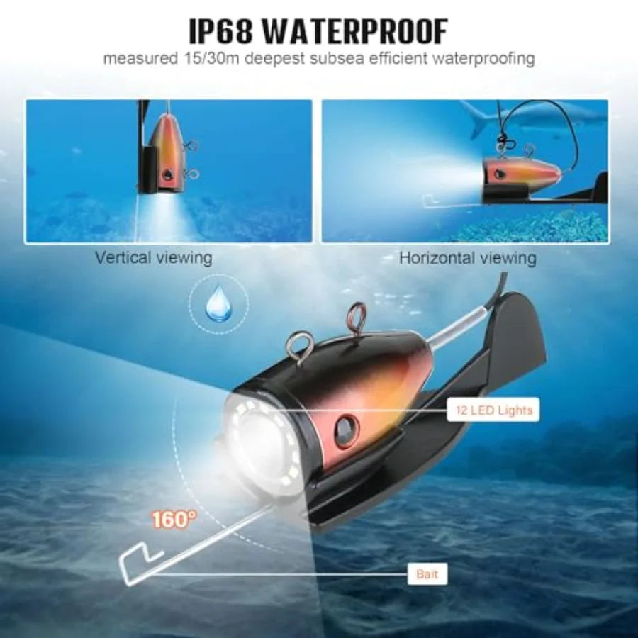 Underwater Fishing Camera for Ice Fishing, Portable 5 LCD, PVC Housing, Black, USB-C Charging, 3-Grade IR Lighting, 4X Zoom, 10