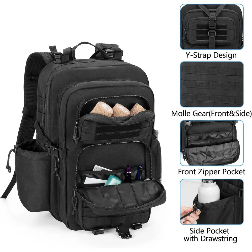 Tactical Medical Backpack for First Aid, Hiking, Camping, and Outdoor Adventures (Black)