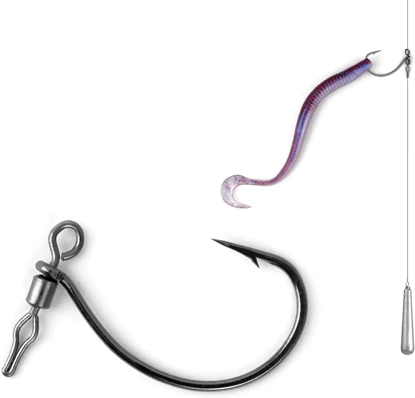 30PCS Swivel Drop Shot Hooks - Quick-Clip Design for Bass Fishing, Sizes #2 to 4/0