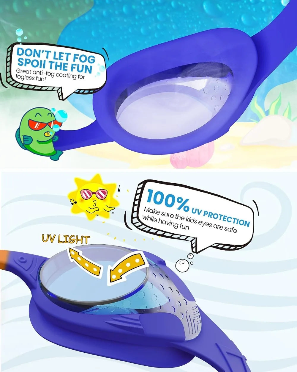 Kids Swim Goggles 2 Pack - Quick Adjustable Strap, Clear & Tinted Lenses for Indoor/Outdoor Use