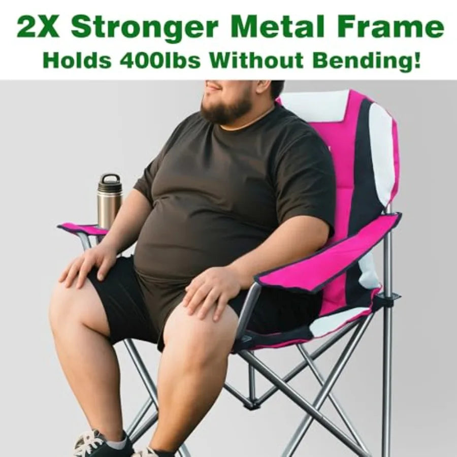 Folding Camping Chairs 400lbs Oversized Outdoor Collapsible Lawn Chair Padded Sports Portable Lightweight Chairs for Beach Hiki