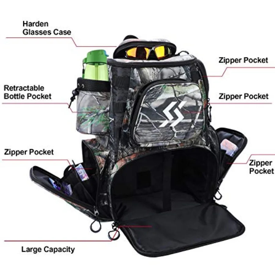 Fishing Tackle Backpack Waterproof Tackle Bag Storage with 4 Trays Tackle Box