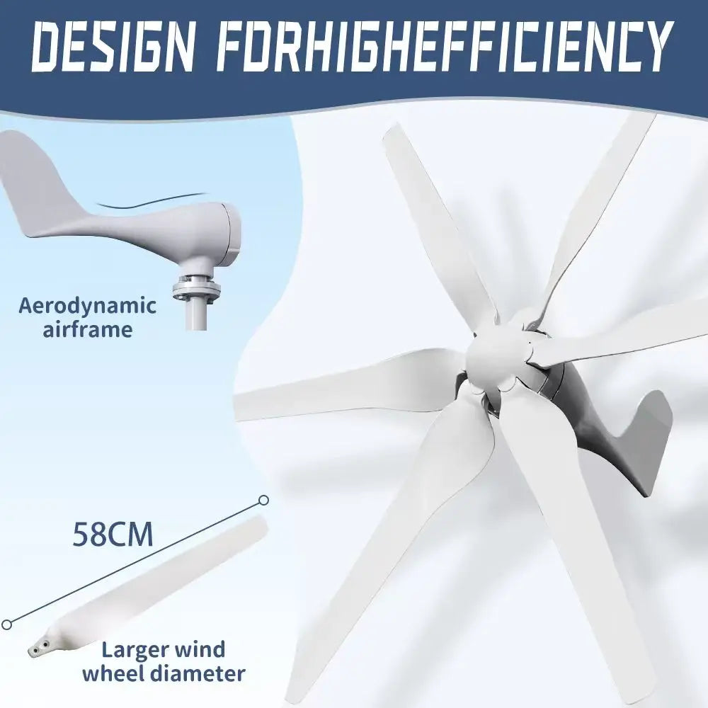 3000W Small Windmill 6 Blades 12/24/48V Wind Turbine Generator Kit with Wind-Solar Hybrid Controller Household Free Energy