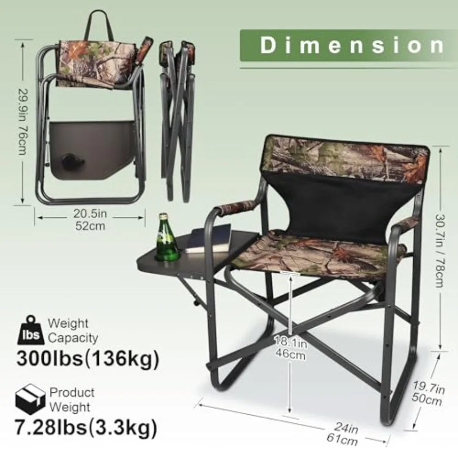 Directors Camping Chairs-Lightweight Folding Lawn Chairs with Side Table-Outdoor Foldable Camp Chair for Hunting Fishing Travel