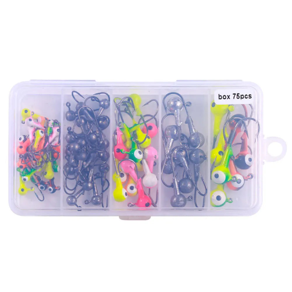 60/75pcs/box Barbed Jig Head Hooks Metal Jig Hooks Jigging Head Hooks for Soft Lure Worm Fishing Fishhook