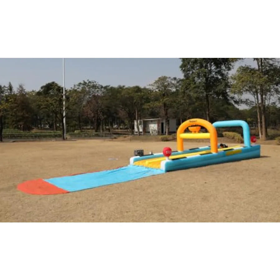 33FT Inflatable Water Slide with Blower for Backyard 2 Lanes Lawn Water Slip Waterslide with 2 Body Boards Summer Toy Built-in