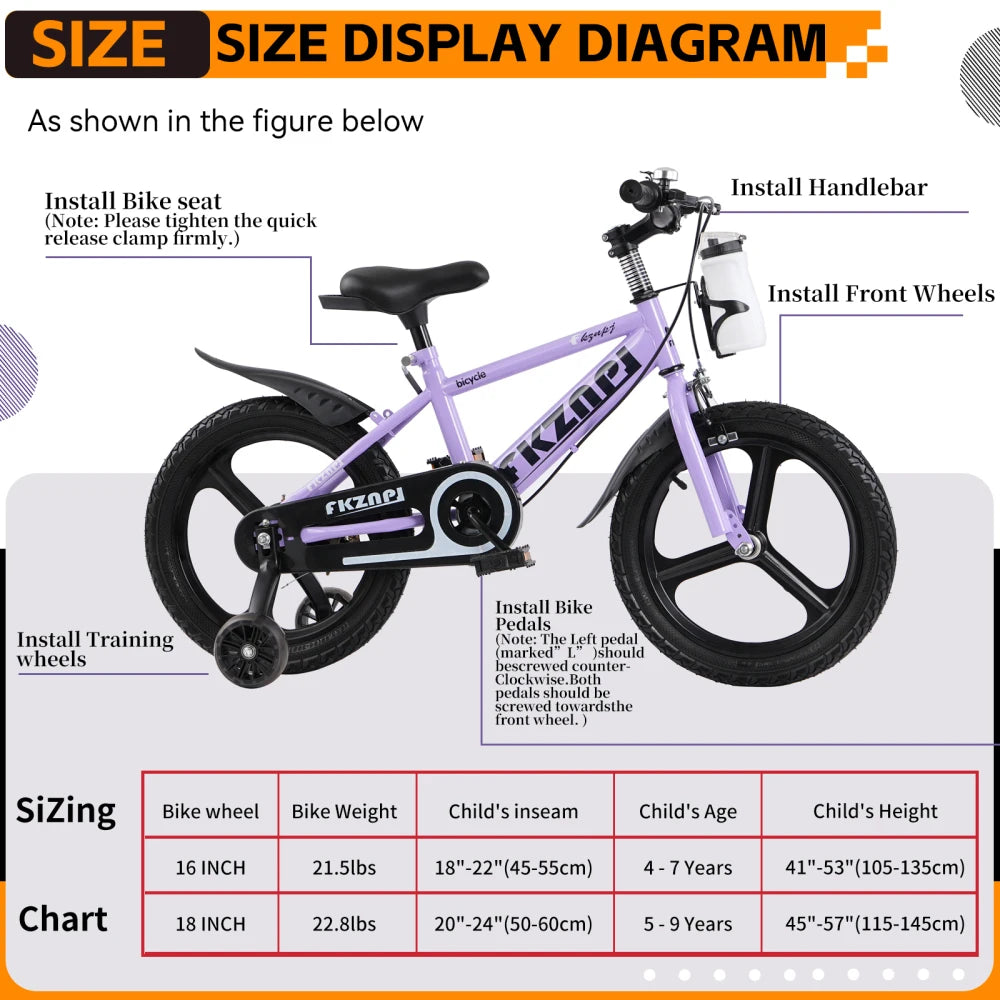 Kids Bike 18 Inch – High Carbon Steel Frame, Magnesium Alloy Wheels, Training Wheels with Night Glow, Adjustable Seat, Water Bottle – Girls & Boys Bicycle Ages 3-9, Toddler Bike